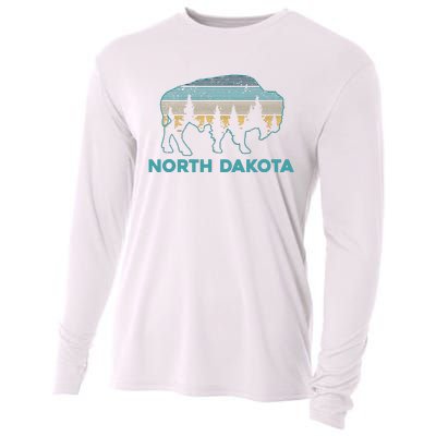 North Dakota Bison Vintage American Buffalo Souvenir Gift Cooling Performance Long Sleeve Crew