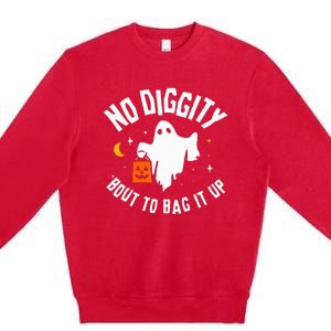 No Diggity Bout To Bag It Up Cute Ghost Halloween Candy Premium Crewneck Sweatshirt