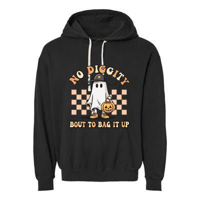 No Diggity Bout To Bag It Up Ghost Halloween Kids Garment-Dyed Fleece Hoodie