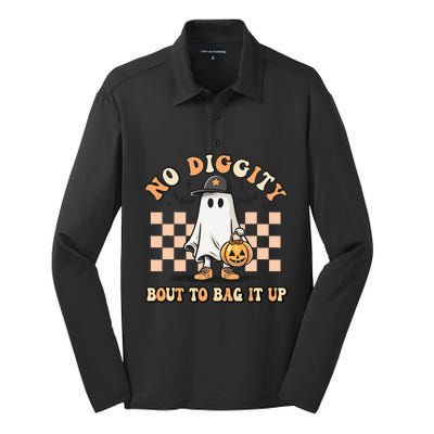 No Diggity Bout To Bag It Up Ghost Halloween Kids Silk Touch Performance Long Sleeve Polo