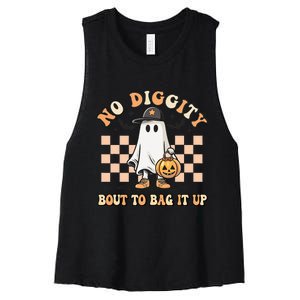 No Diggity Bout To Bag It Up Ghost Halloween Kids Women's Racerback Cropped Tank