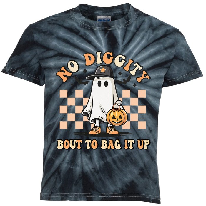 No Diggity Bout To Bag It Up Ghost Halloween Kids Kids Tie-Dye T-Shirt