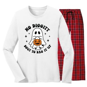 No Diggity Bout To Bag It Up Cute Retro Halloween Women's Long Sleeve Flannel Pajama Set 