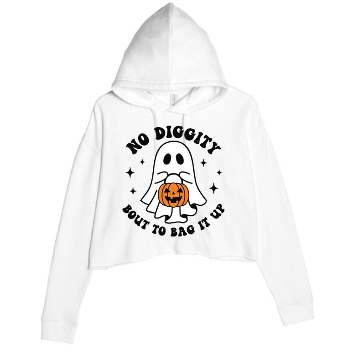 No Diggity Bout To Bag It Up Cute Retro Halloween Crop Fleece Hoodie