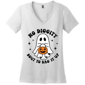 No Diggity Bout To Bag It Up Cute Retro Halloween Women's V-Neck T-Shirt