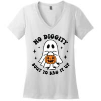 No Diggity Bout To Bag It Up Cute Retro Halloween Women's V-Neck T-Shirt