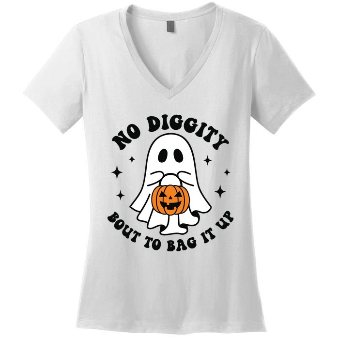 No Diggity Bout To Bag It Up Cute Retro Halloween Women's V-Neck T-Shirt