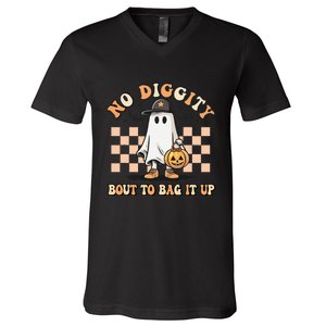 No Diggity Bout To Bag It Up Ghost Halloween V-Neck T-Shirt