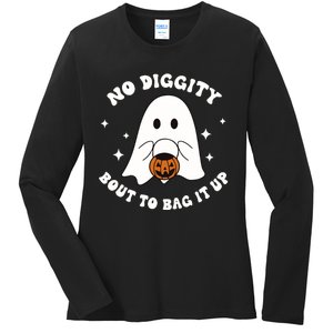 No Diggity Bout To Bag It Up Halloween Trick Or Treat Ghost Ladies Long Sleeve Shirt