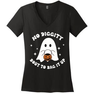 No Diggity Bout To Bag It Up Halloween Trick Or Treat Ghost Women's V-Neck T-Shirt