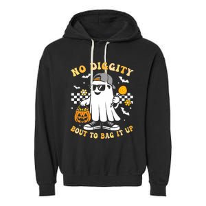 No Diggity Bout To Bag It Up Retro Ghost Halloween Garment-Dyed Fleece Hoodie