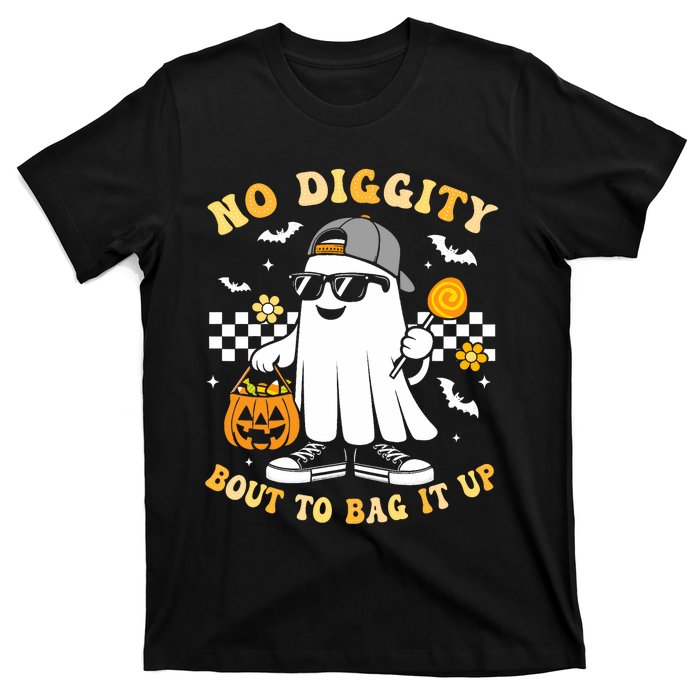 No Diggity Bout To Bag It Up Retro Ghost Halloween T-Shirt