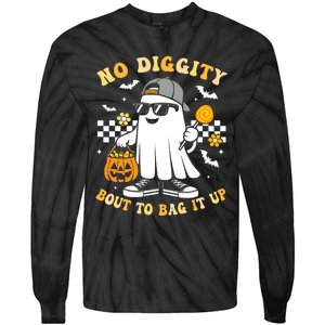 No Diggity Bout To Bag It Up Retro Ghost Halloween Tie-Dye Long Sleeve Shirt