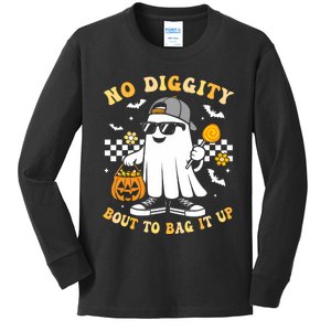 No Diggity Bout To Bag It Up Retro Ghost Halloween Kids Long Sleeve Shirt