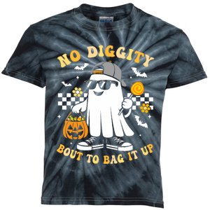 No Diggity Bout To Bag It Up Retro Ghost Halloween Kids Tie-Dye T-Shirt