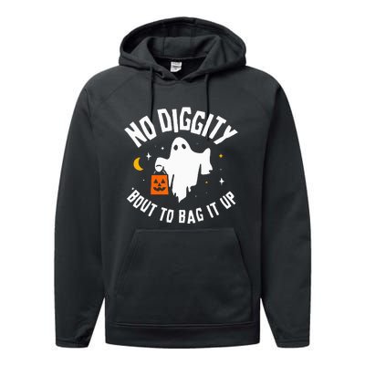 No Diggity Bout To Bag It Up Cute Ghost Halloween Candy Performance Fleece Hoodie