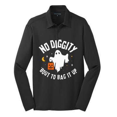 No Diggity Bout To Bag It Up Cute Ghost Halloween Candy Silk Touch Performance Long Sleeve Polo