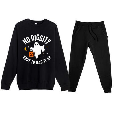 No Diggity Bout To Bag It Up Cute Ghost Halloween Candy Premium Crewneck Sweatsuit Set