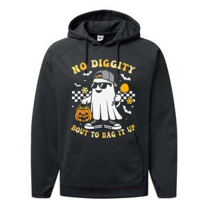 No Diggity Bout To Bag It Up Retro Ghost Halloween Gift Performance Fleece Hoodie