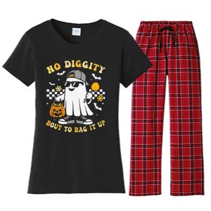 No Diggity Bout To Bag It Up Retro Ghost Halloween Gift Women's Flannel Pajama Set