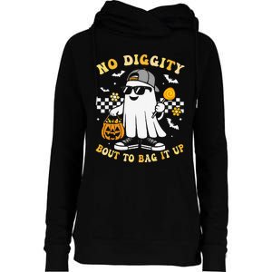 No Diggity Bout To Bag It Up Retro Ghost Halloween Gift Womens Funnel Neck Pullover Hood