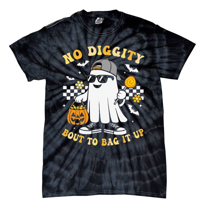 No Diggity Bout To Bag It Up Retro Ghost Halloween Gift Tie-Dye T-Shirt