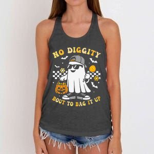 No Diggity Bout To Bag It Up Retro Ghost Halloween Gift Women's Knotted Racerback Tank