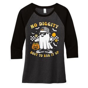 No Diggity Bout To Bag It Up Retro Ghost Halloween Gift Women's Tri-Blend 3/4-Sleeve Raglan Shirt