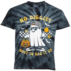 No Diggity Bout To Bag It Up Retro Ghost Halloween Gift Kids Tie-Dye T-Shirt