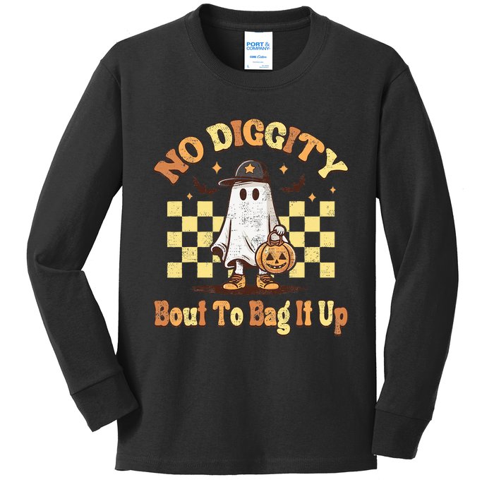 No Diggity Bout To Bag It Up Cool Ghost Halloween Kids Long Sleeve Shirt