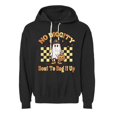 No Diggity Bout To Bag It Up Cool Ghost Halloween Garment-Dyed Fleece Hoodie
