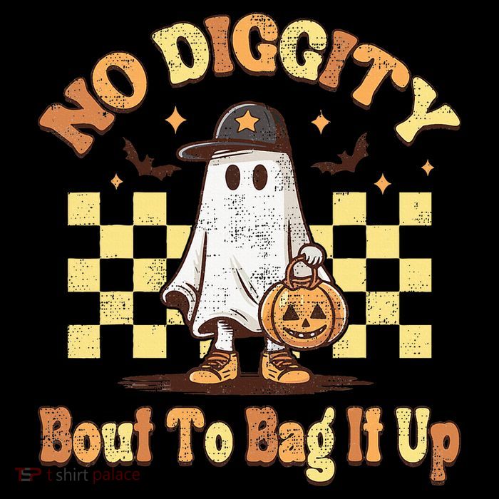 No Diggity Bout To Bag It Up Cool Ghost Halloween Flexfit Unipanel Trucker Cap