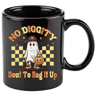 No Diggity Bout To Bag It Up Cool Ghost Halloween 11oz C Handle Ceramic Mug