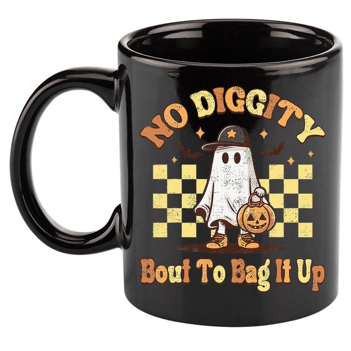 No Diggity Bout To Bag It Up Cool Ghost Halloween 11oz C Handle Ceramic Mug