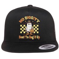 No Diggity Bout To Bag It Up Cool Ghost Halloween Flat Bill Trucker Hat