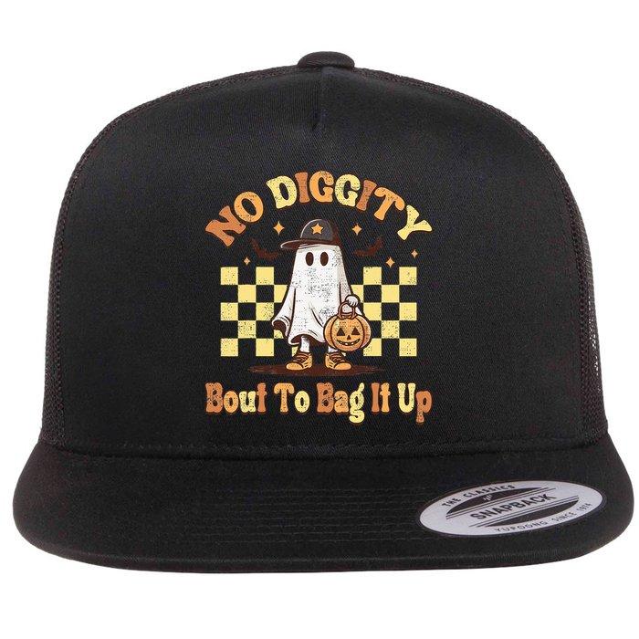 No Diggity Bout To Bag It Up Cool Ghost Halloween Flat Bill Trucker Hat
