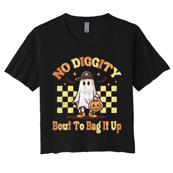 No Diggity Bout To Bag It Up Cool Ghost Halloween Women's Crop Top Tee