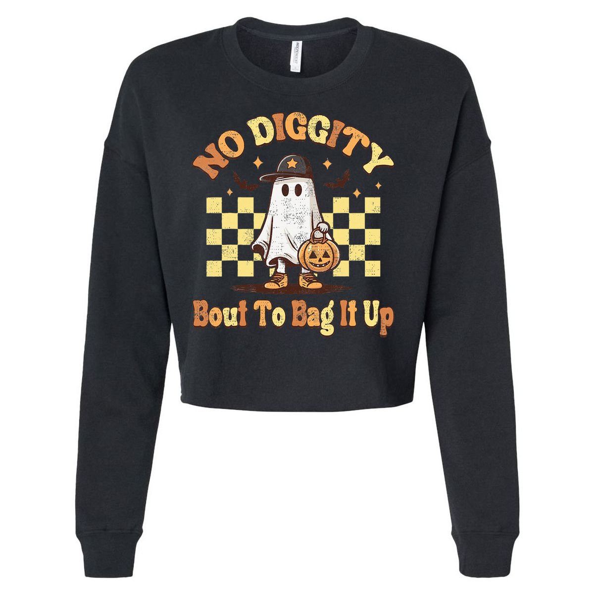 No Diggity Bout To Bag It Up Cool Ghost Halloween Cropped Pullover Crew