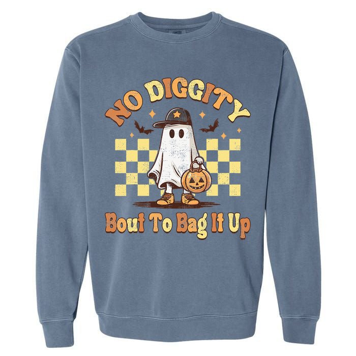 No Diggity Bout To Bag It Up Cool Ghost Halloween Garment-Dyed Sweatshirt