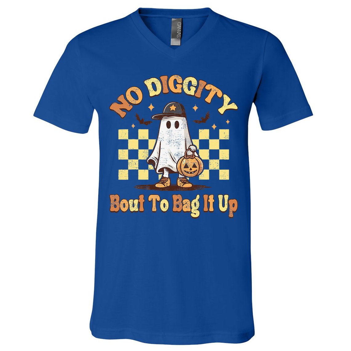 No Diggity Bout To Bag It Up Cool Ghost Halloween V-Neck T-Shirt