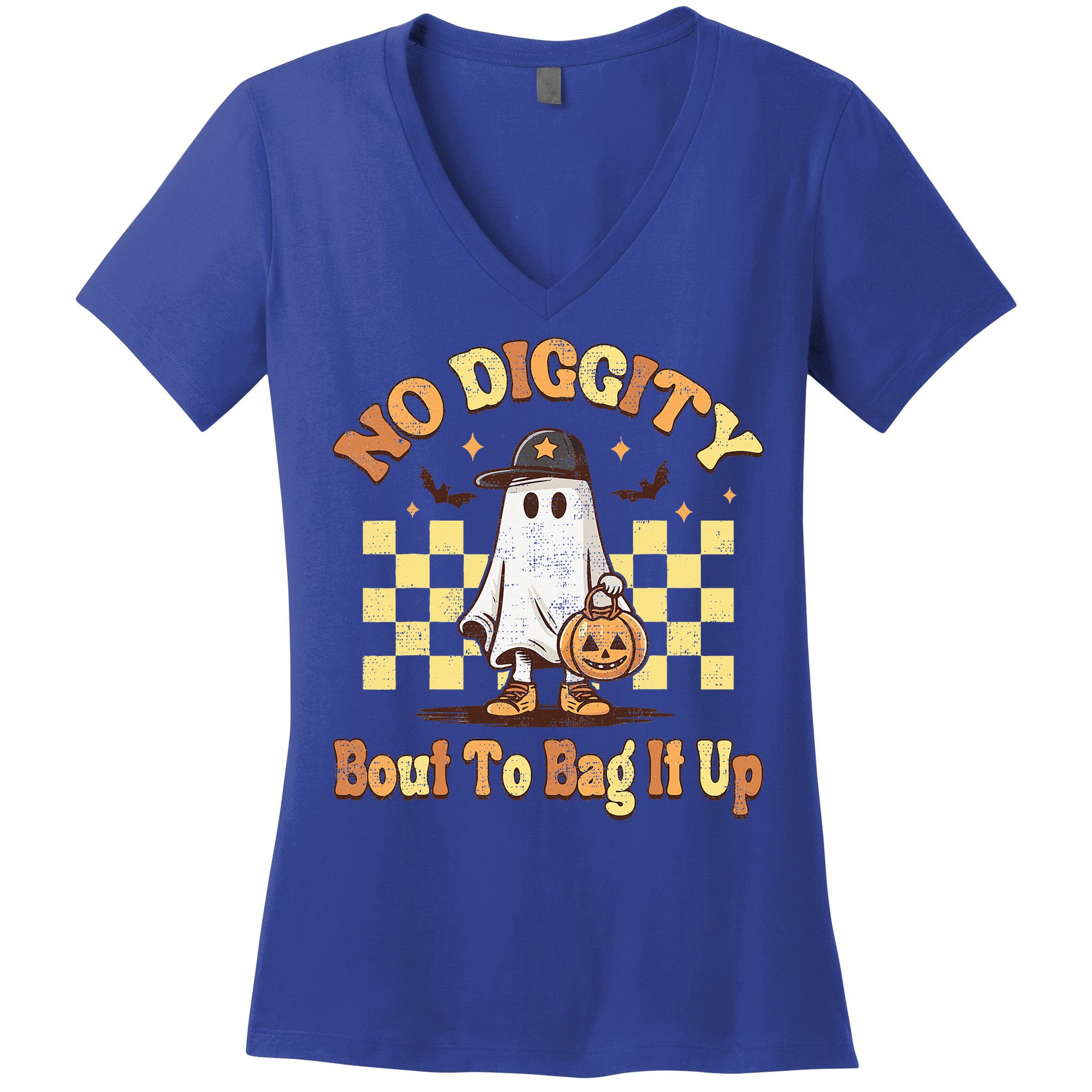 No Diggity Bout To Bag It Up Cool Ghost Halloween Women's V-Neck T-Shirt