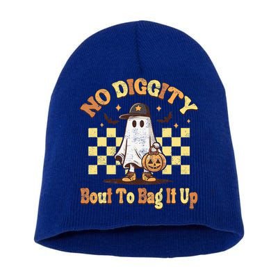 No Diggity Bout To Bag It Up Cool Ghost Halloween Short Acrylic Beanie