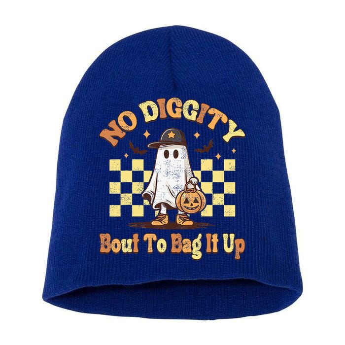 No Diggity Bout To Bag It Up Cool Ghost Halloween Short Acrylic Beanie