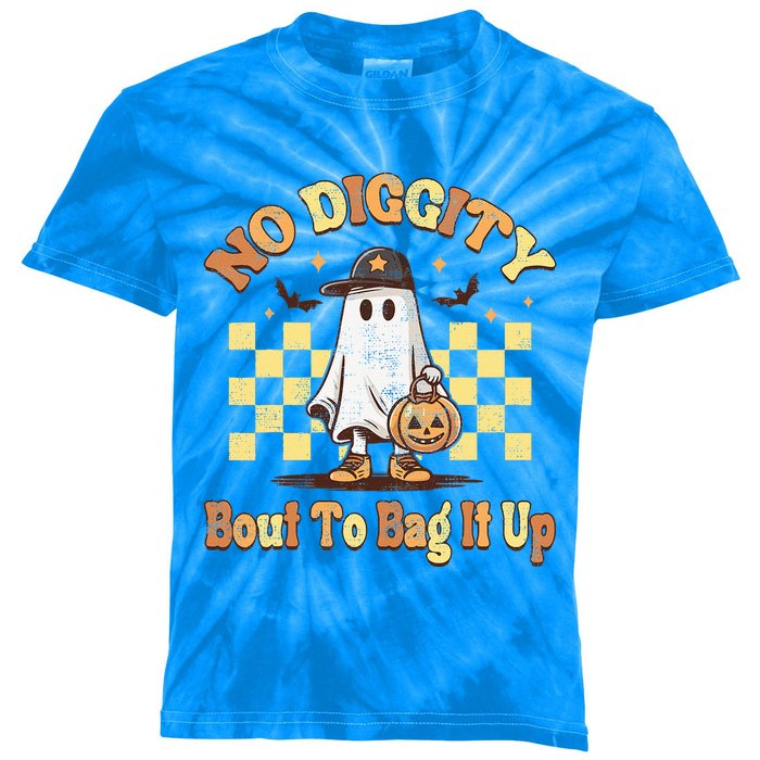 No Diggity Bout To Bag It Up Cool Ghost Halloween Kids Tie-Dye T-Shirt