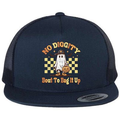 No Diggity Bout To Bag It Up Cool Ghost Halloween Flat Bill Trucker Hat