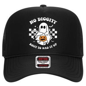 No Diggity Bout to Bag It Up Cute Ghost Halloween Candy High Crown Mesh Back Trucker Hat