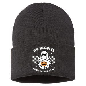 No Diggity Bout to Bag It Up Cute Ghost Halloween Candy Sustainable Knit Beanie