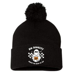 No Diggity Bout to Bag It Up Cute Ghost Halloween Candy Pom Pom 12in Knit Beanie