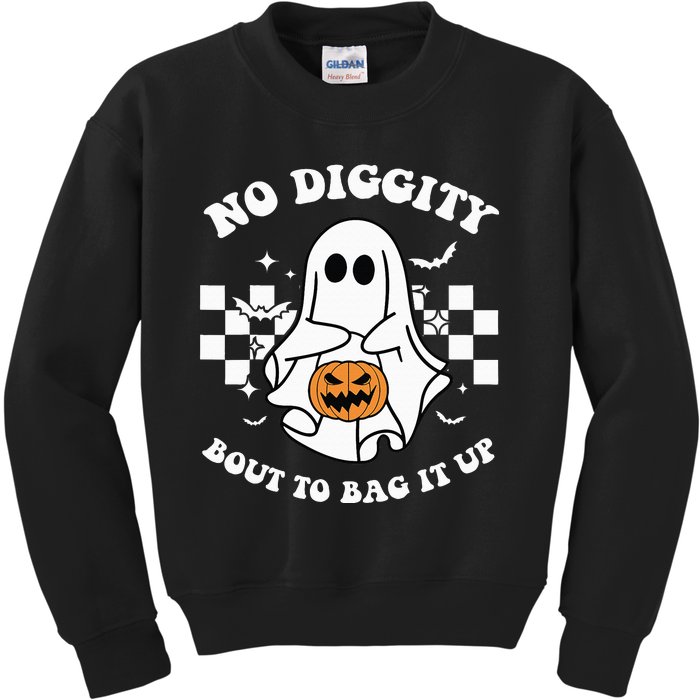 No Diggity Bout to Bag It Up Cute Ghost Halloween Candy Kids Sweatshirt