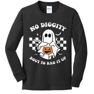 No Diggity Bout to Bag It Up Cute Ghost Halloween Candy Kids Long Sleeve Shirt